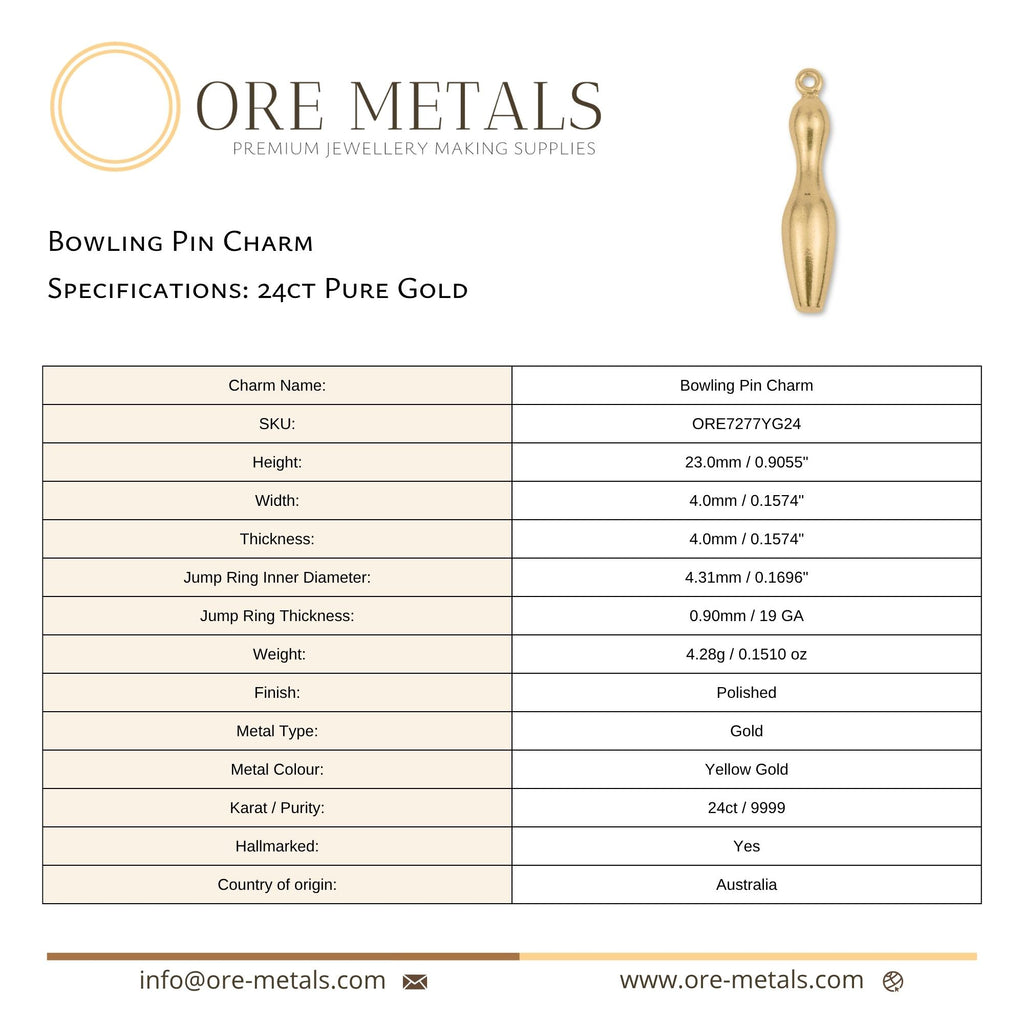 24ct Pure Gold - Bowling Pin Charm