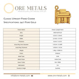 24ct Pure Gold - Classic Upright Piano Charm