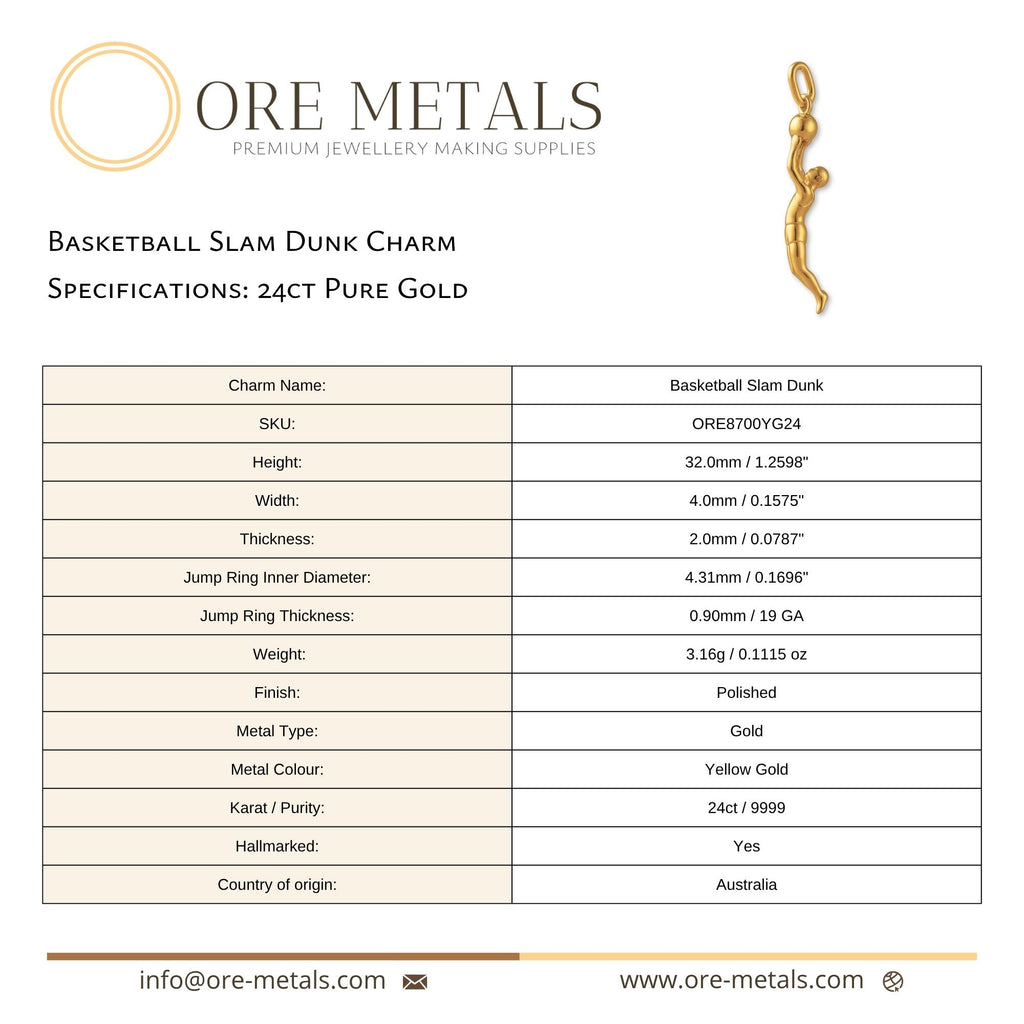 24ct Pure Gold - Basketball Slam Dunk Charm