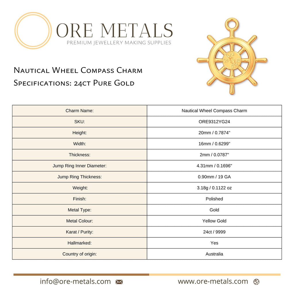 24ct Pure Gold - Nautical Wheel Compass Charm