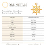 24ct Pure Gold - Nautical Wheel Compass Charm