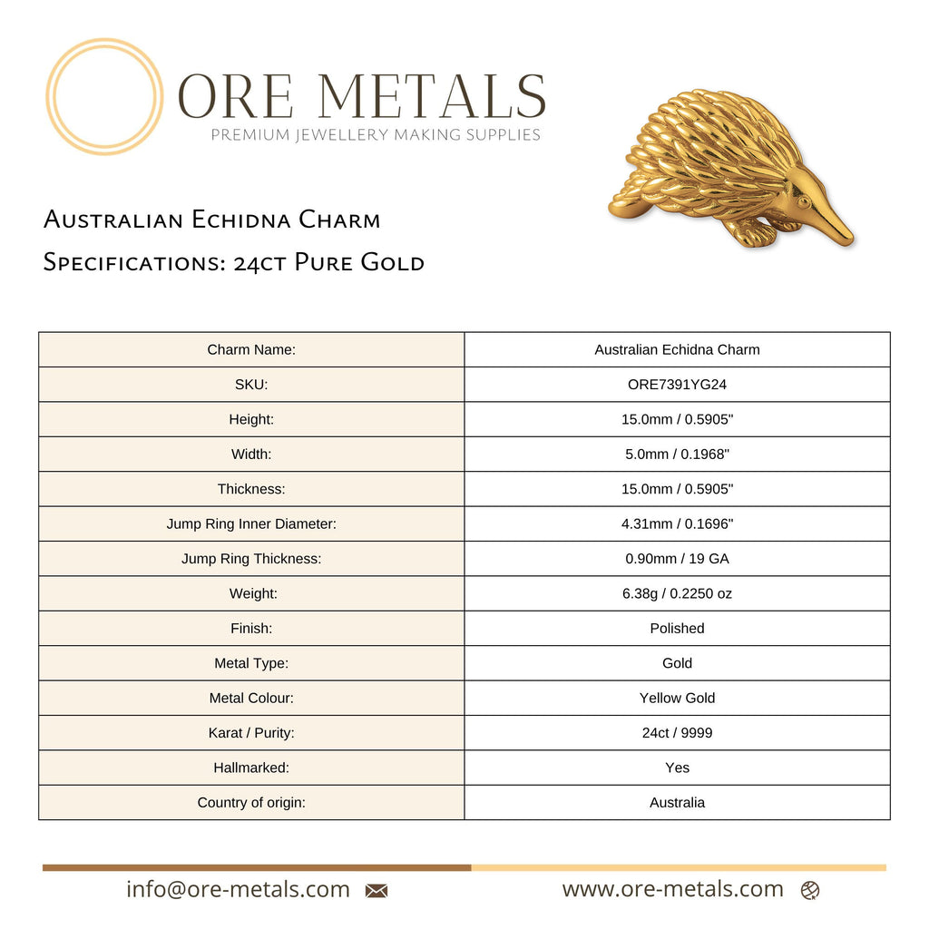 24ct Pure Gold - Australian Echidna Charm