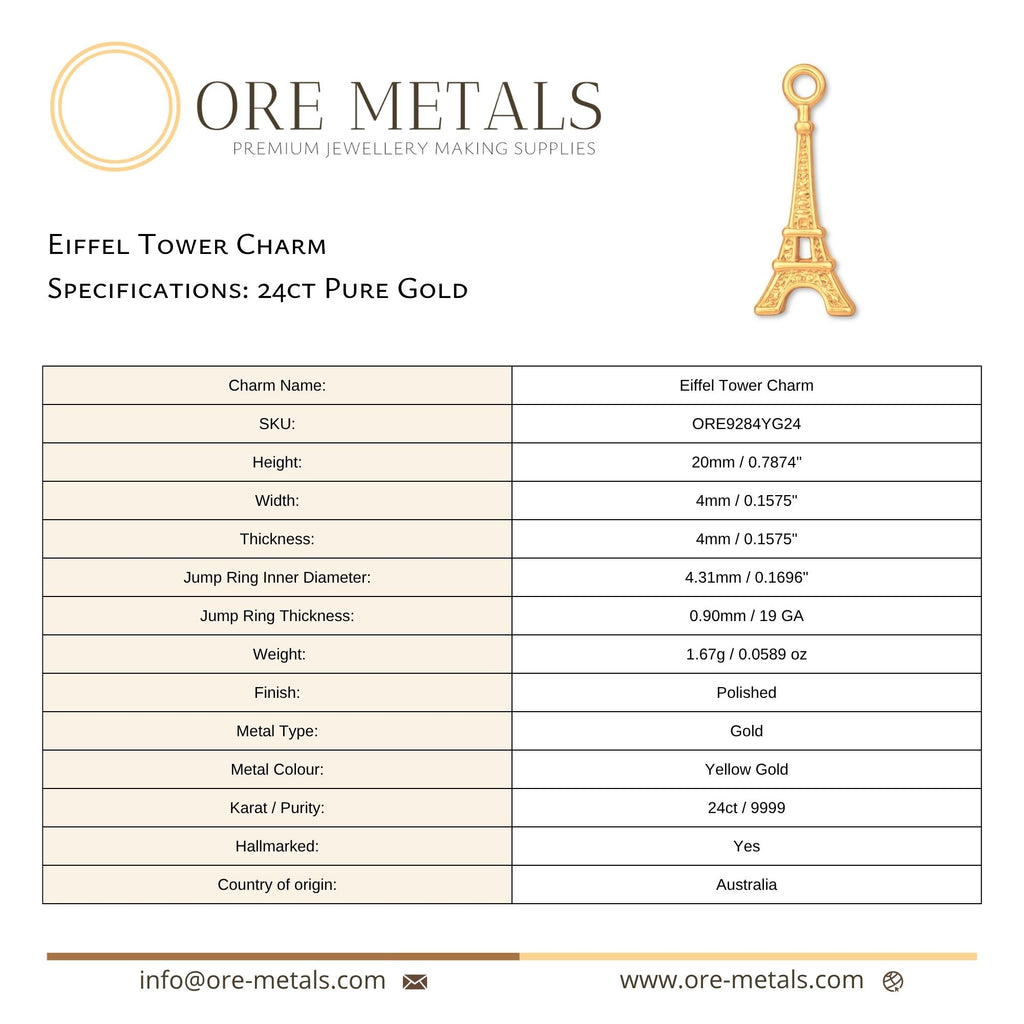24ct Pure Gold - Eiffel Tower Charm
