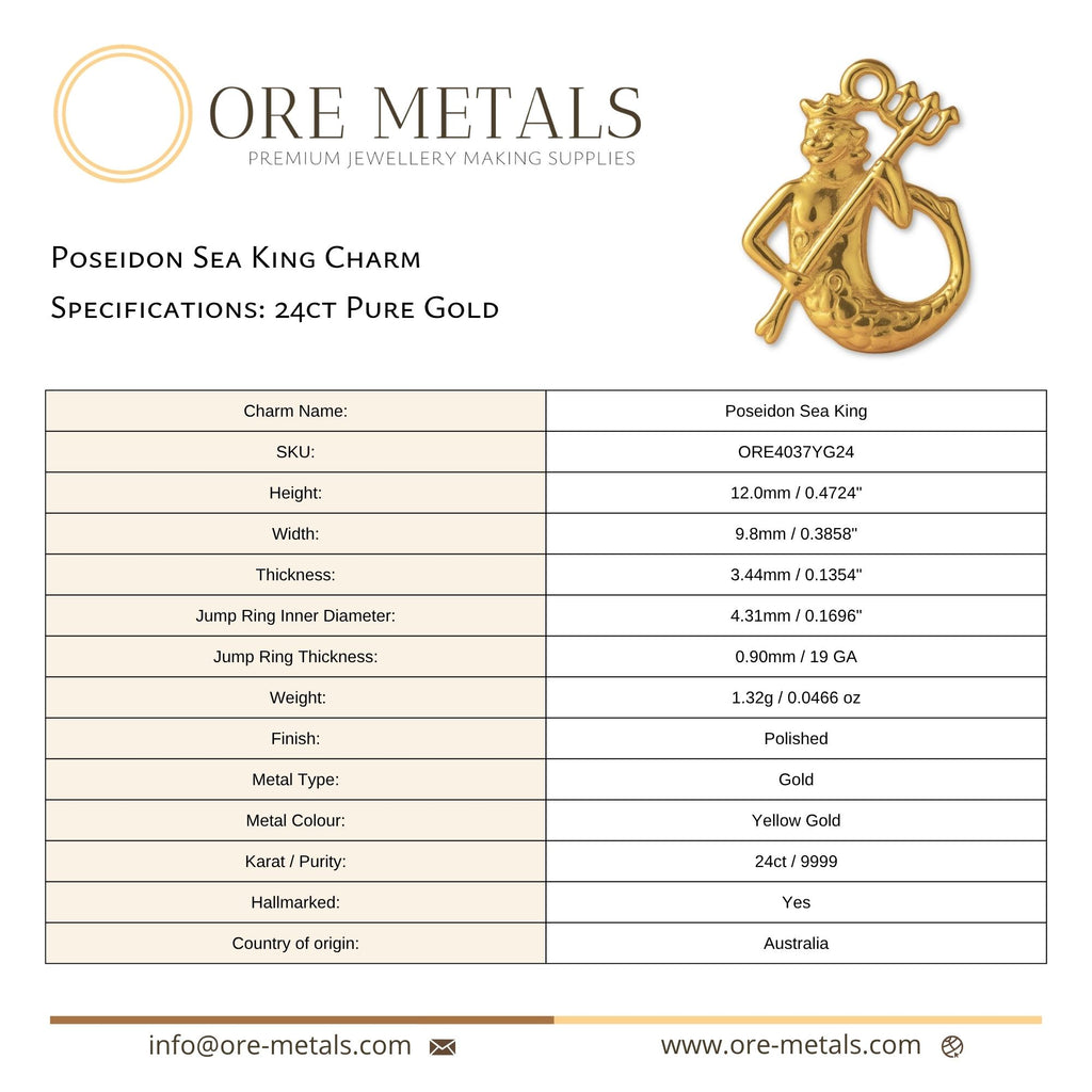 24ct Pure Gold - Poseidon Sea King Charm