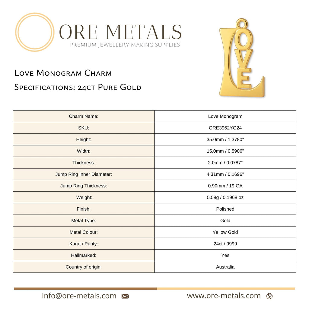 24ct Pure Gold - Love Monogram Charm