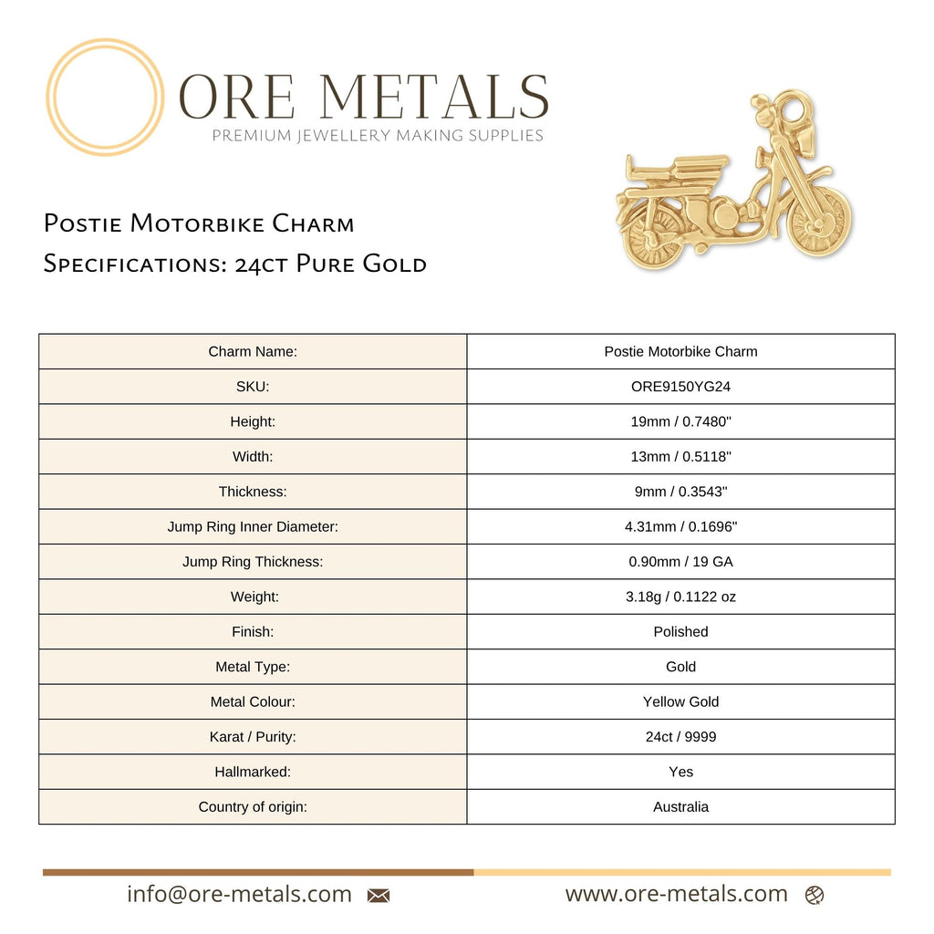 24ct Pure Gold - Postie Motorbike Charm