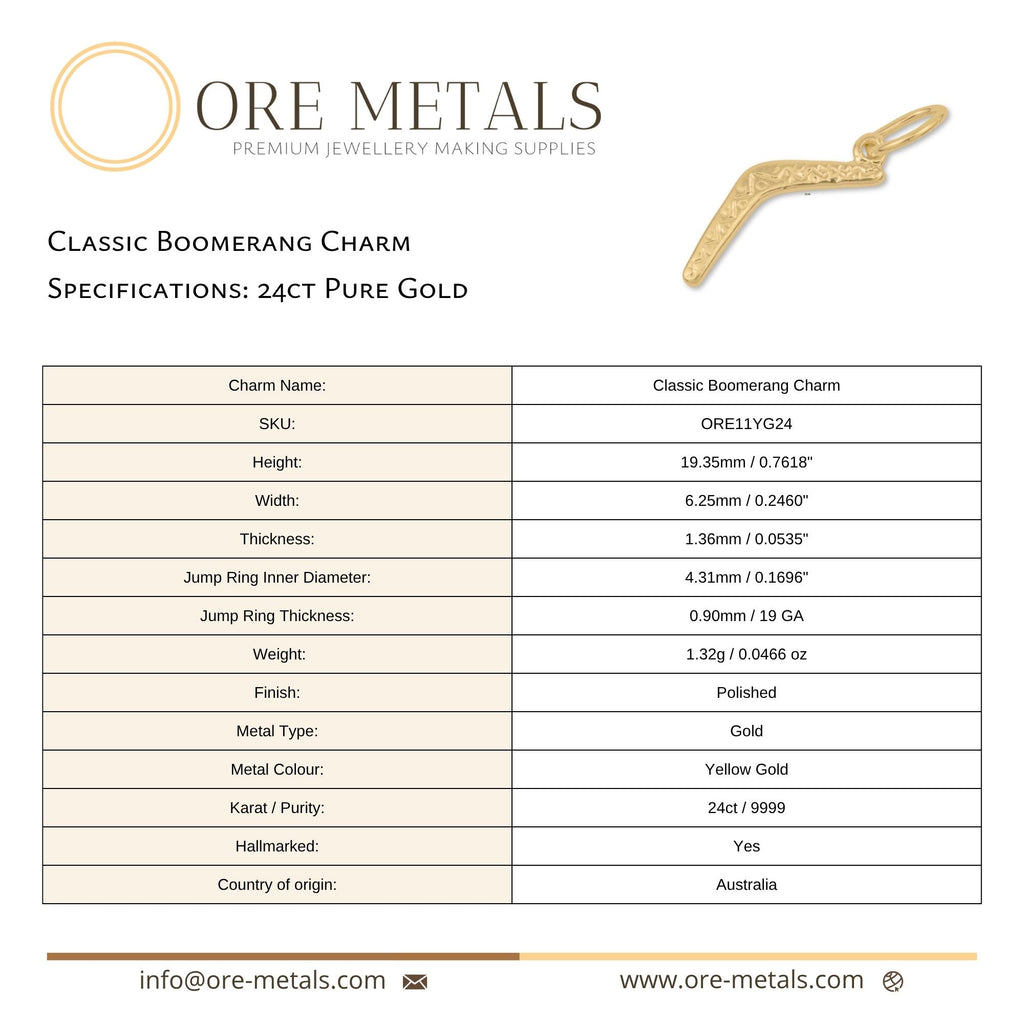 24ct Pure Gold - Classic Boomerang Charm