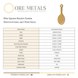 24ct Pure Gold - Mini Squash Racket Charm