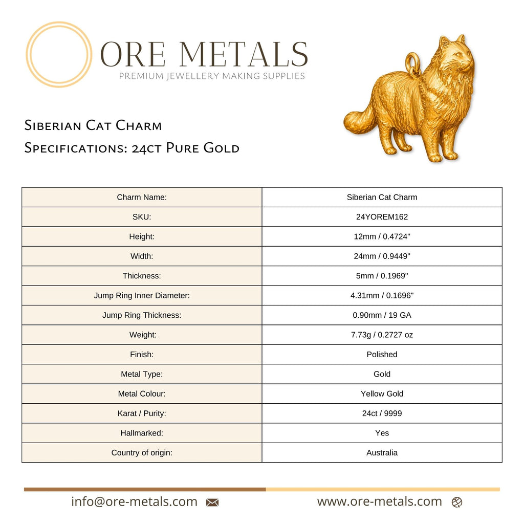 24ct Pure Gold - Siberian Cat Charm