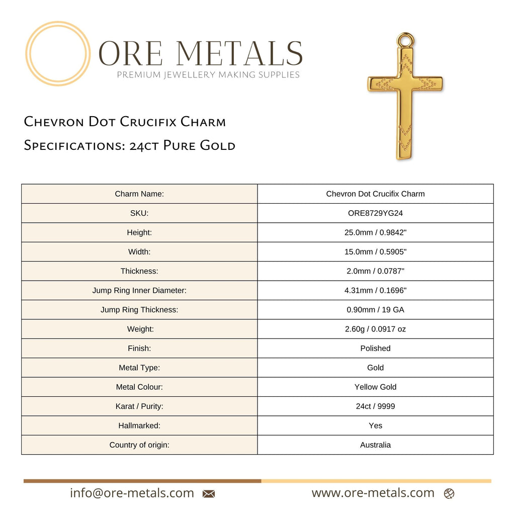 24ct Pure Gold - Chevron Dot Crucifix Charm