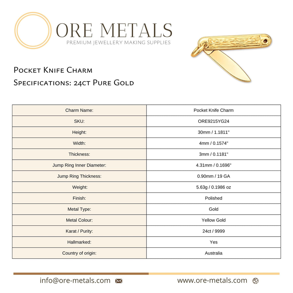 24ct Pure Gold - Folding Pocket Knife Charm