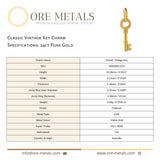 24ct Pure Gold - Classic Vintage Key Charm