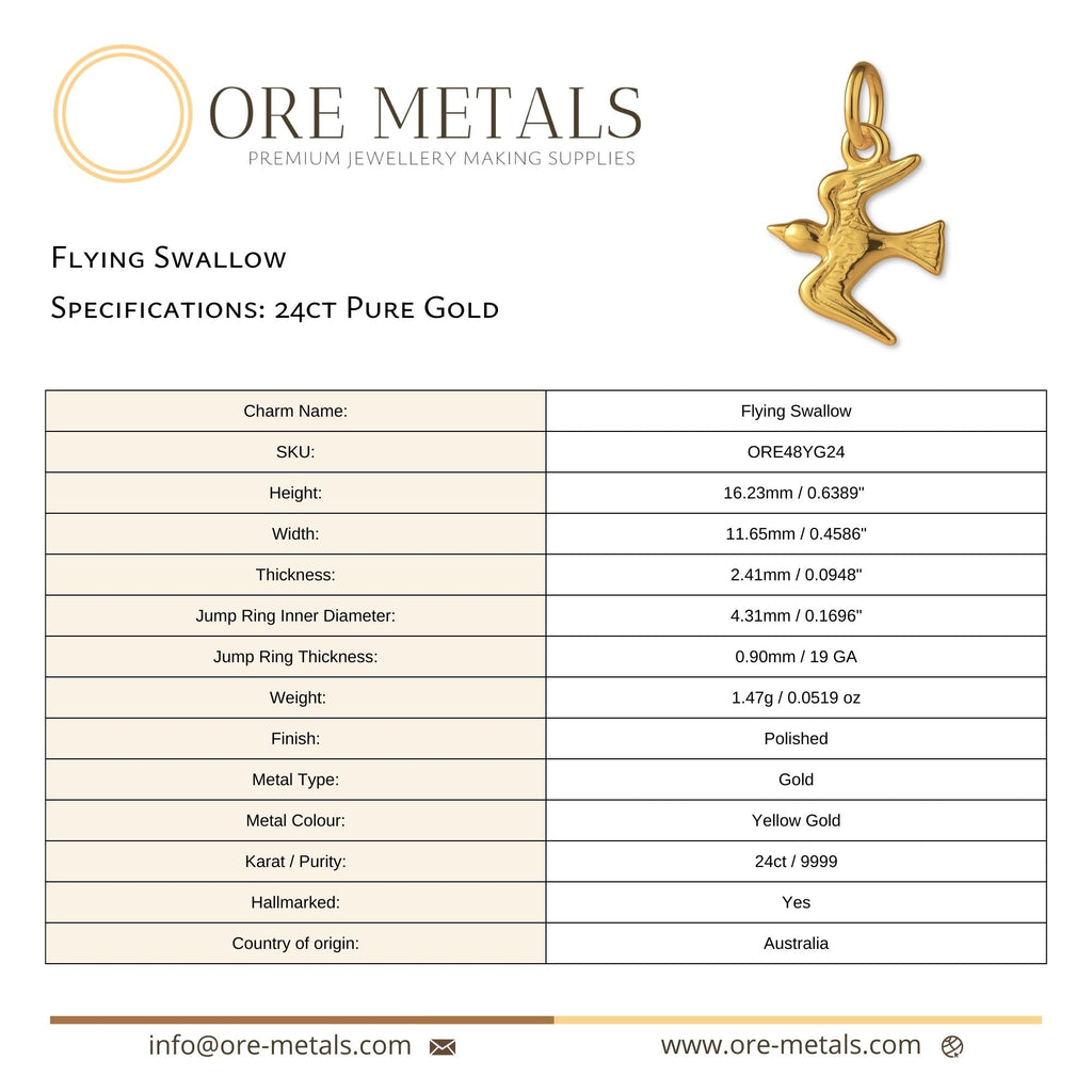 24ct Pure Gold - Flying Swallow Charm