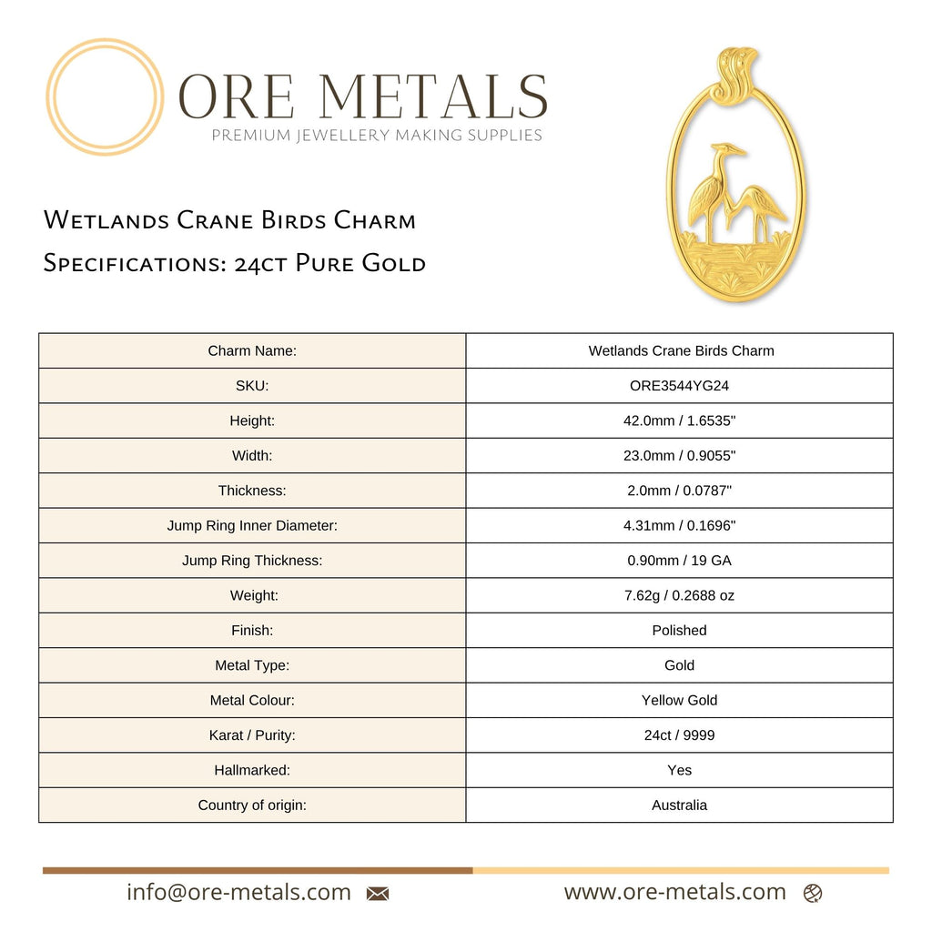 24ct Pure Gold - Wetlands Crane Birds Charm