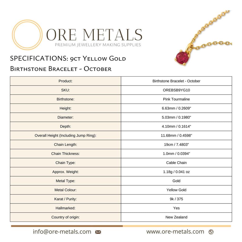 9ct Yellow Gold | Pink Tourmaline - October Birthstone Bracelet