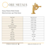 24ct Pure Gold - Single French Horn Charm