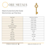 24ct Pure Gold - Ornate Clover Castle Key Charm
