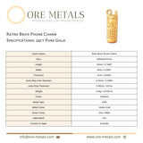 24ct Pure Gold - Retro Brick Phone Charm