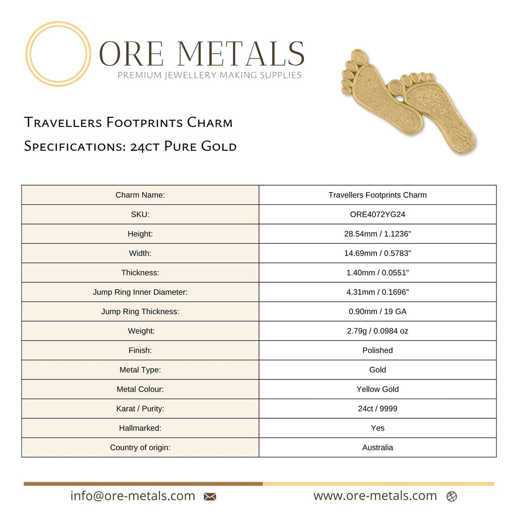 24ct Pure Gold - Travellers Footprints Charm