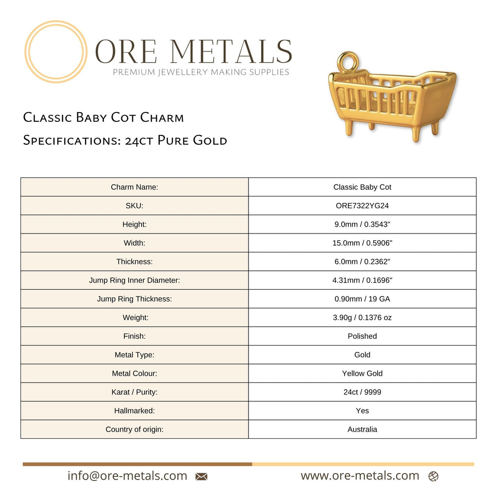 24ct Pure Gold - Classic Baby Cot Charm
