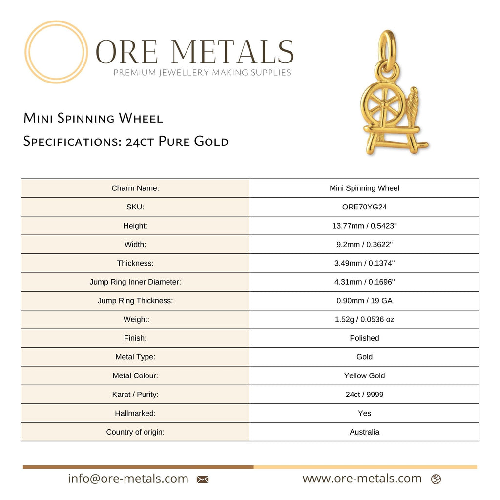 24ct Pure Gold - Mini Spinning Wheel Charm