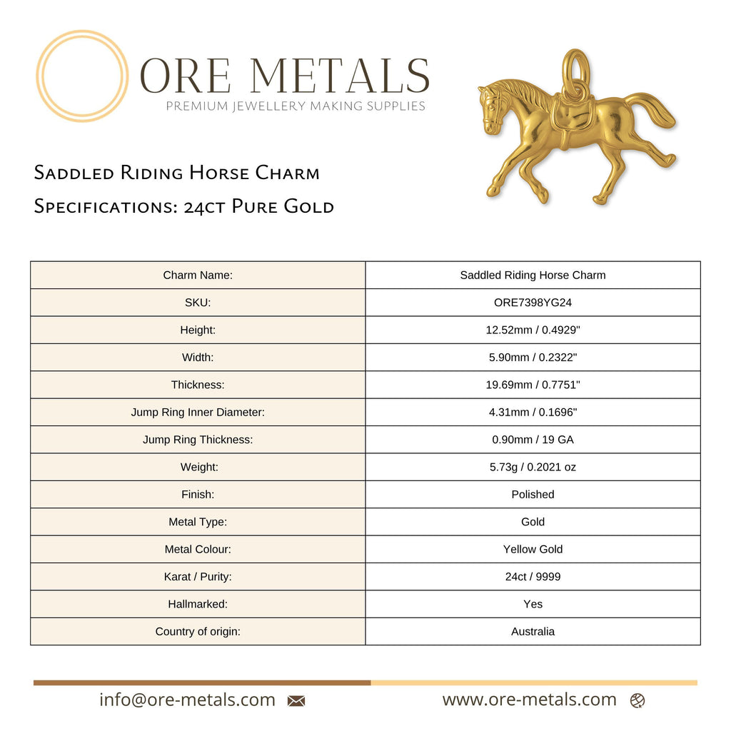 24ct Pure Gold - Saddled Riding Horse Charm