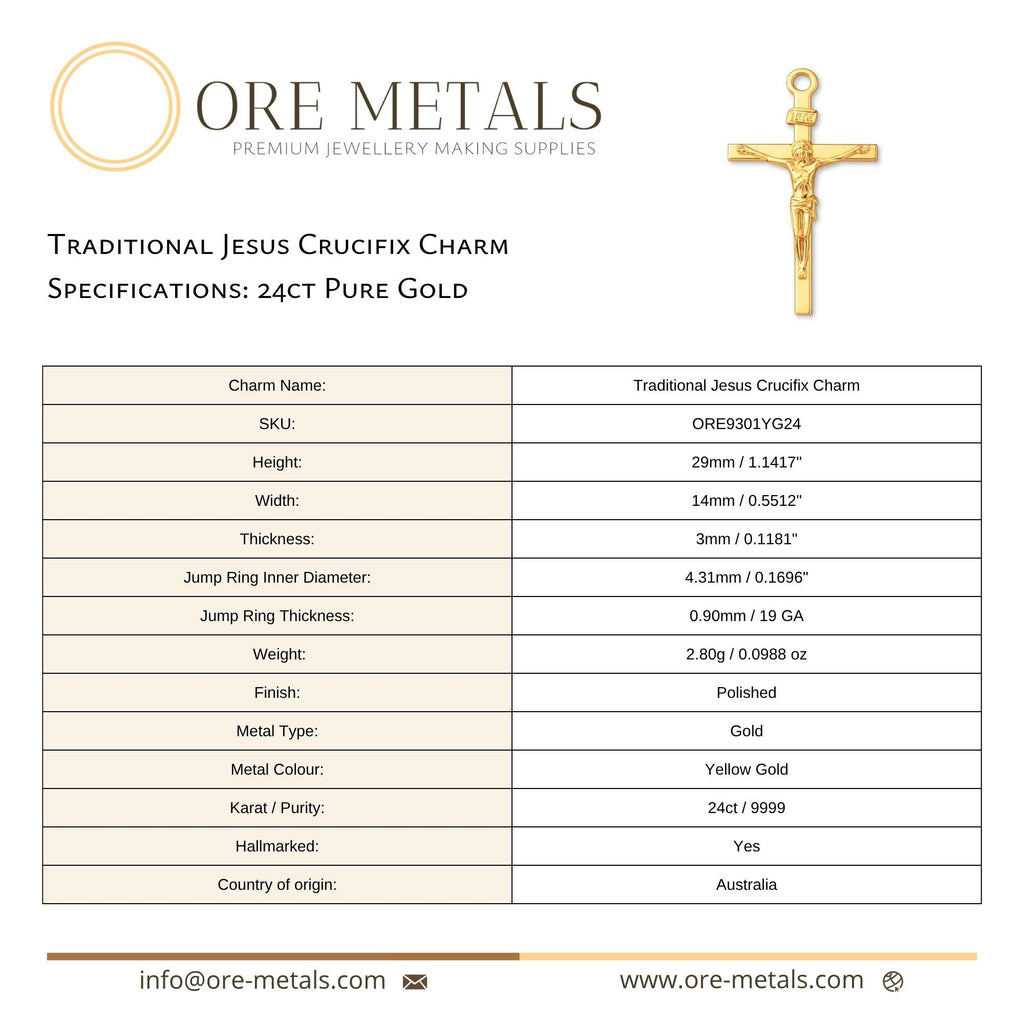 24ct Pure Gold - Traditional Jesus Crucifix Charm