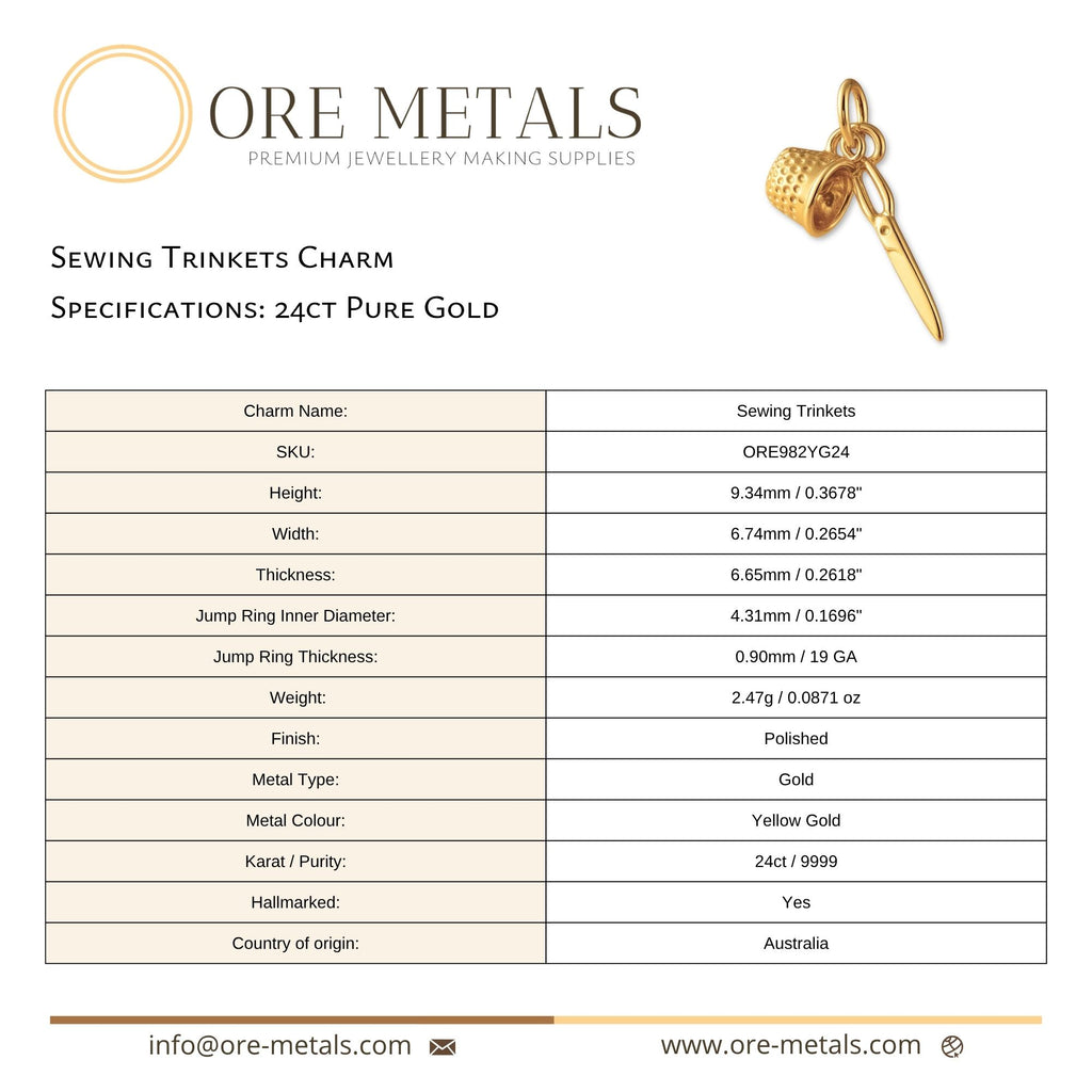 24ct Pure Gold - Sewing Trinkets Charm