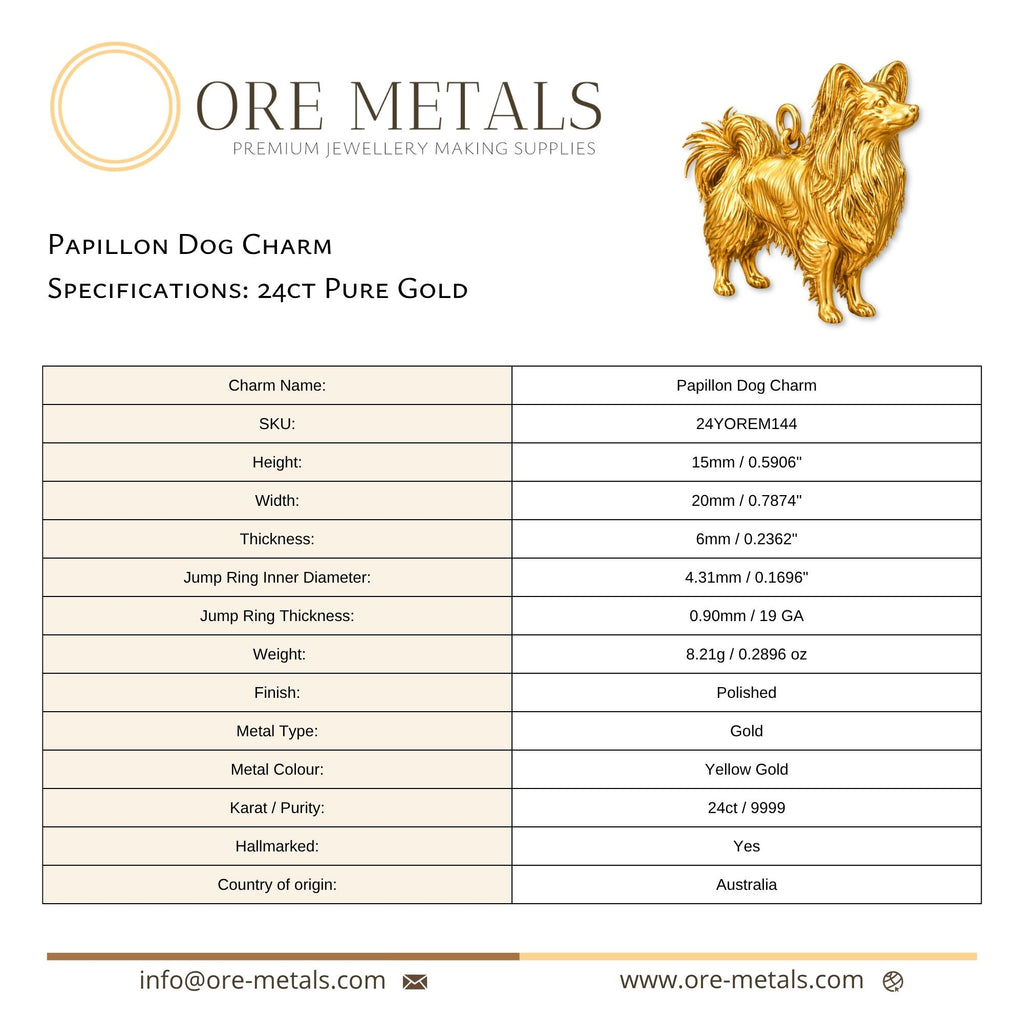 24ct Pure Gold - Papillon Dog Charm