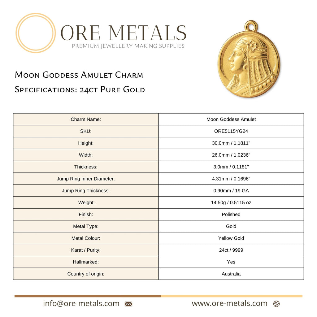 24ct Pure Gold - Moon Goddess Amulet Charm