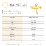 24ct Pure Gold - Dragonfly Silhouette Charm