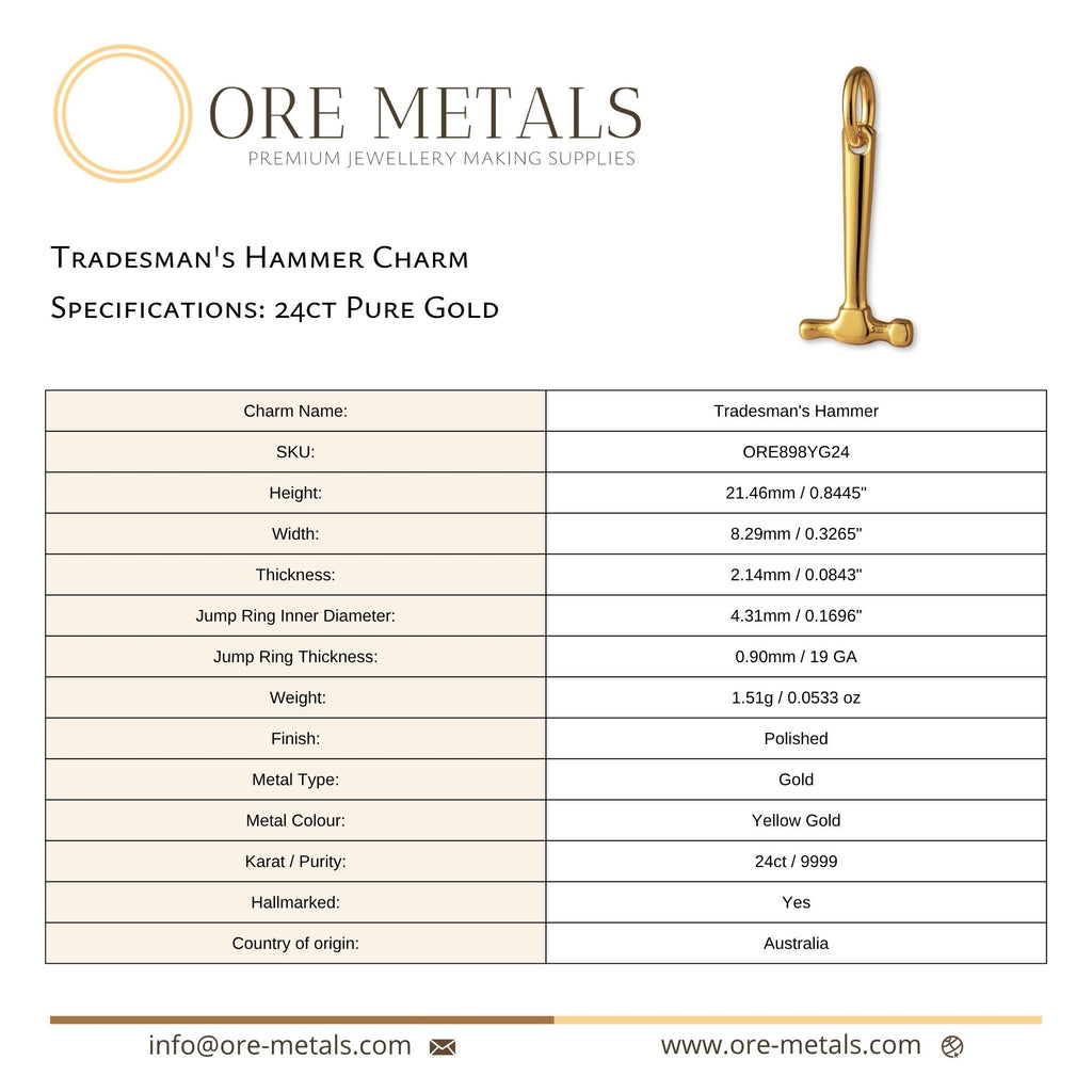 24ct Pure Gold - Tradesman's Hammer Charm