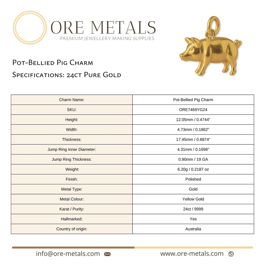 24ct Pure Gold - Pot Bellied Pig Charm