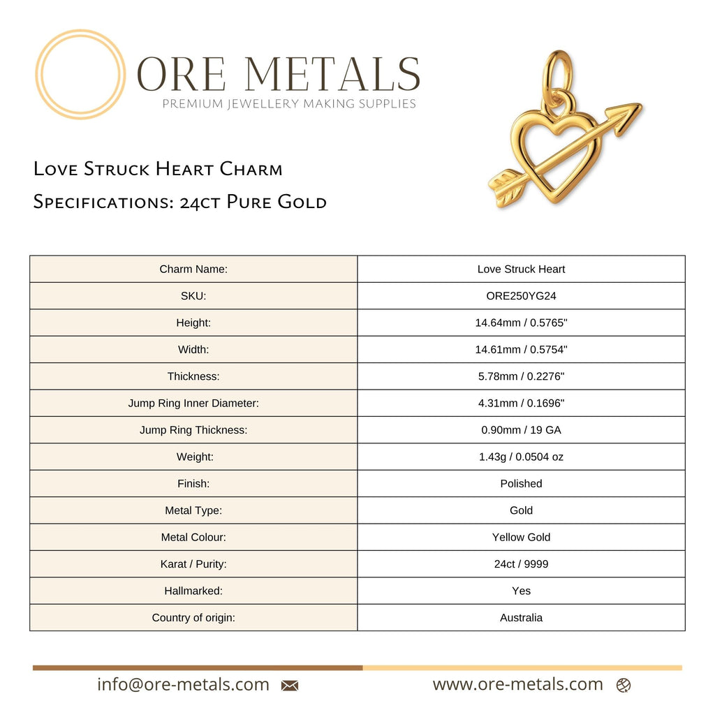 24ct Pure Gold - Love Struck Heart Charm