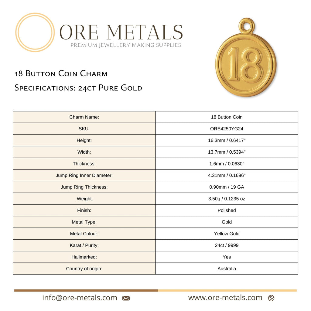 24ct Pure Gold - 18 Button Coin Charm