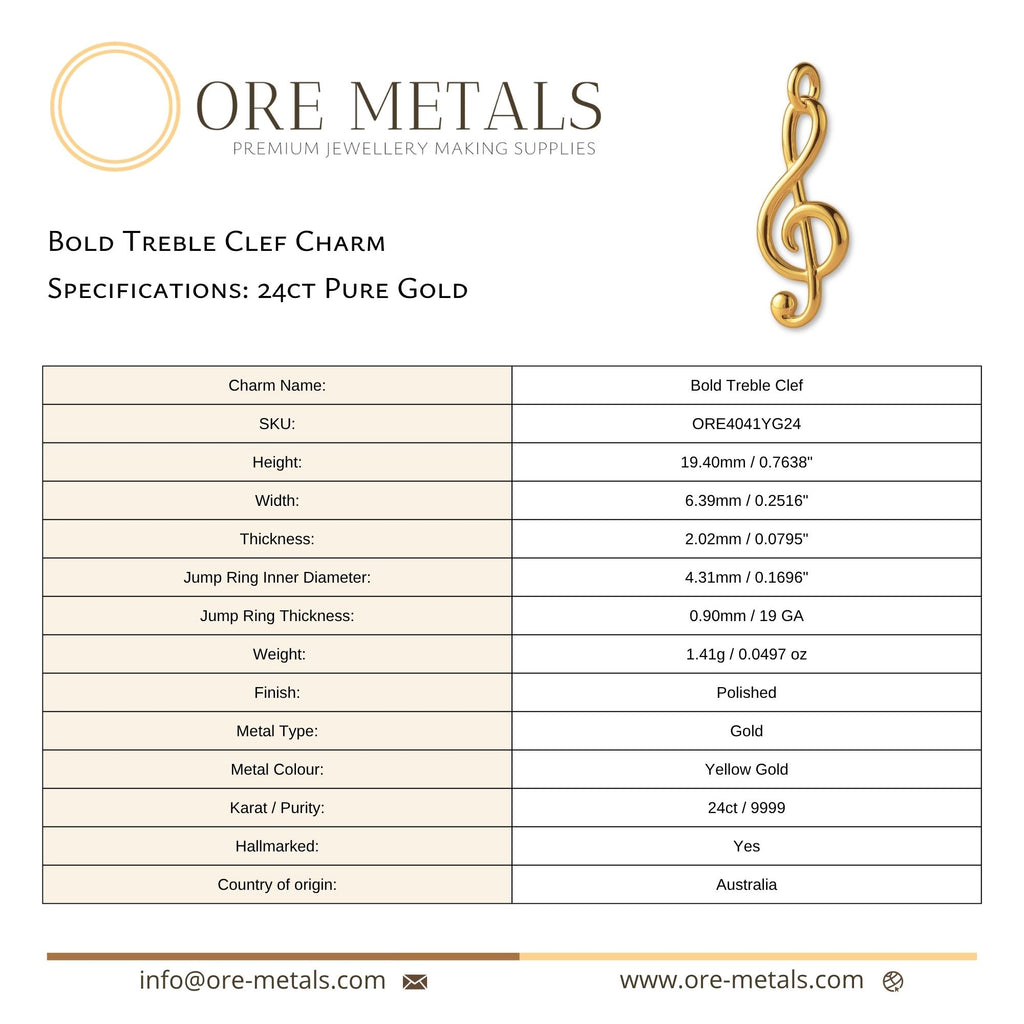 24ct Pure Gold - Bold Treble Clef Charm