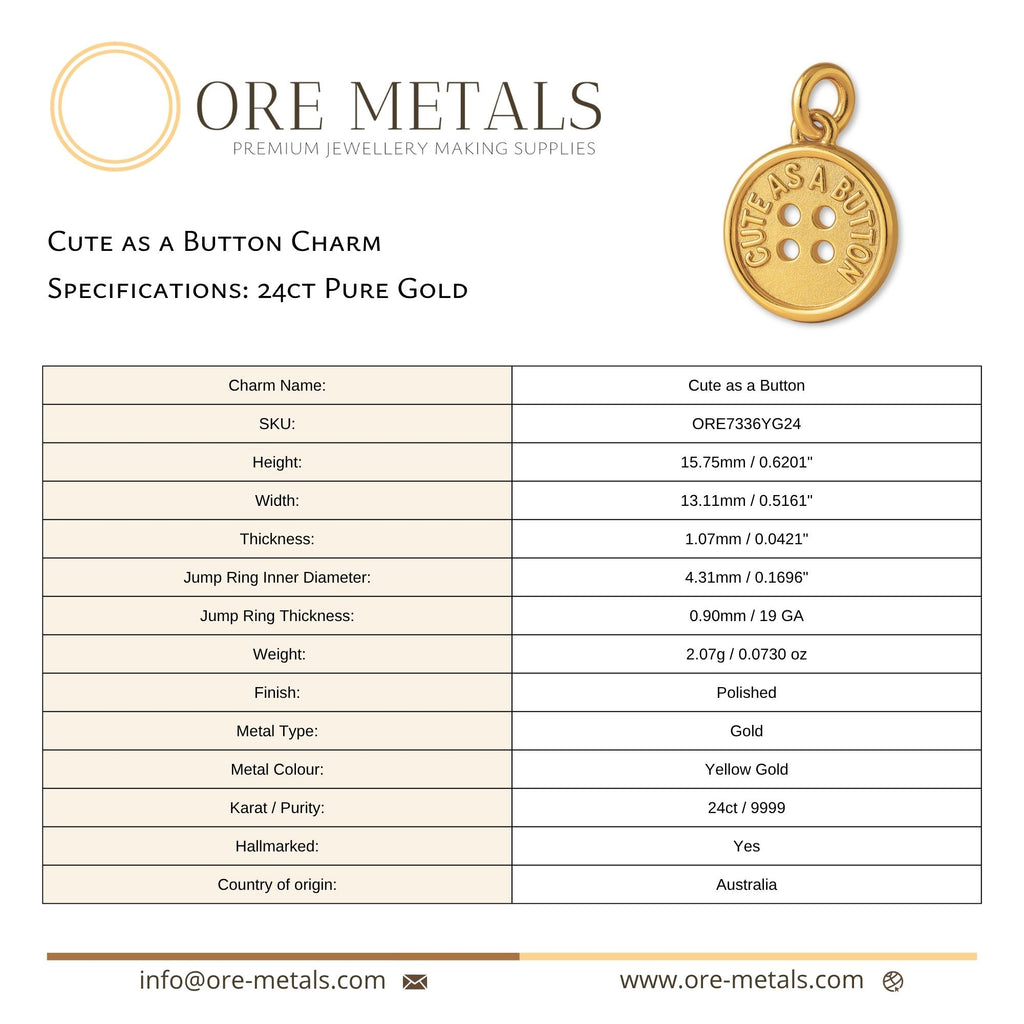 24ct Pure Gold - Cute as a Button Charm
