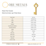 24ct Pure Gold - Heart Key Charm