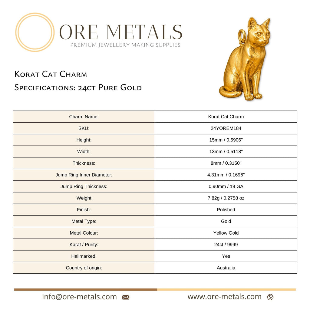24ct Pure Gold - Korat Cat Charm