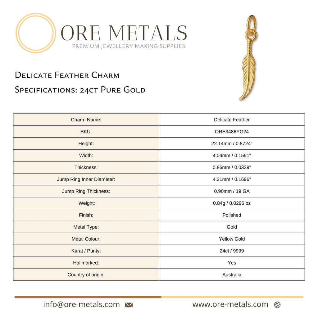 24ct Pure Gold - Delicate Feather Charm