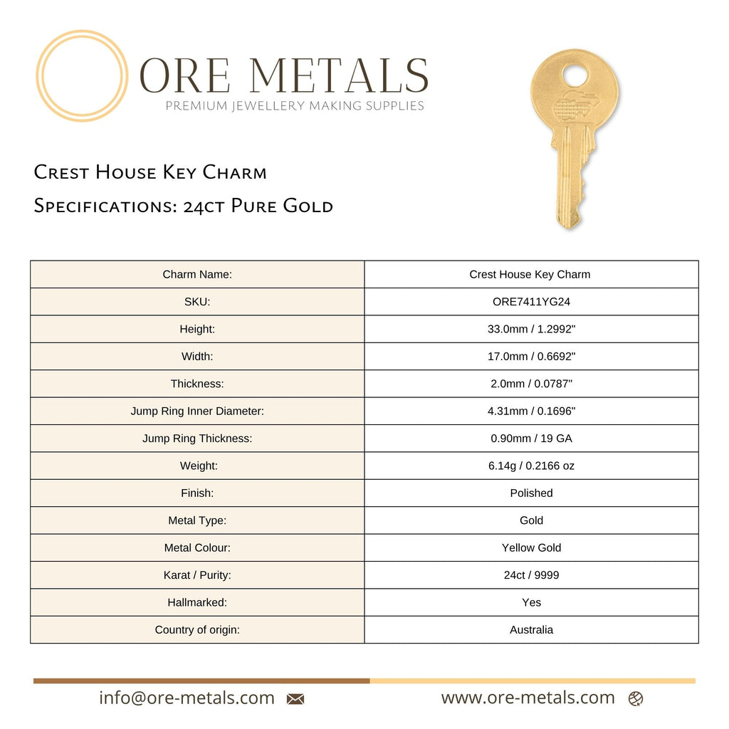 24ct Pure Gold - Crest House Key Charm