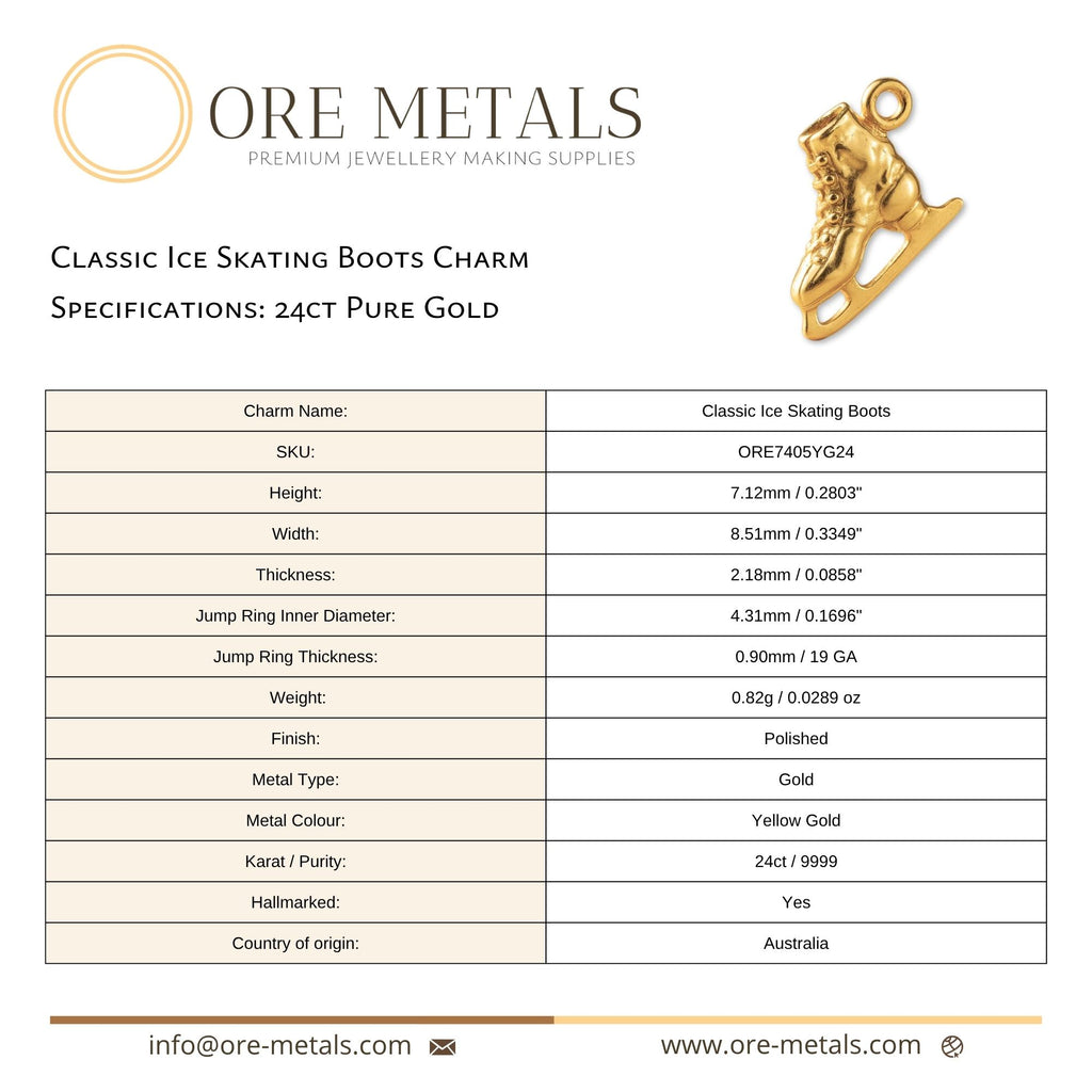 24ct Pure Gold - Classic Ice Skating Boots Charm