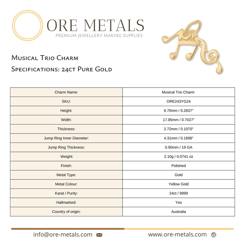 24ct Pure Gold - Musical Trio Charm