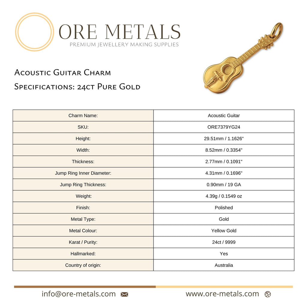 24ct Pure Gold - Acoustic Guitar Charm