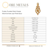 24ct Pure Gold - Floral Filigree Crest Charm