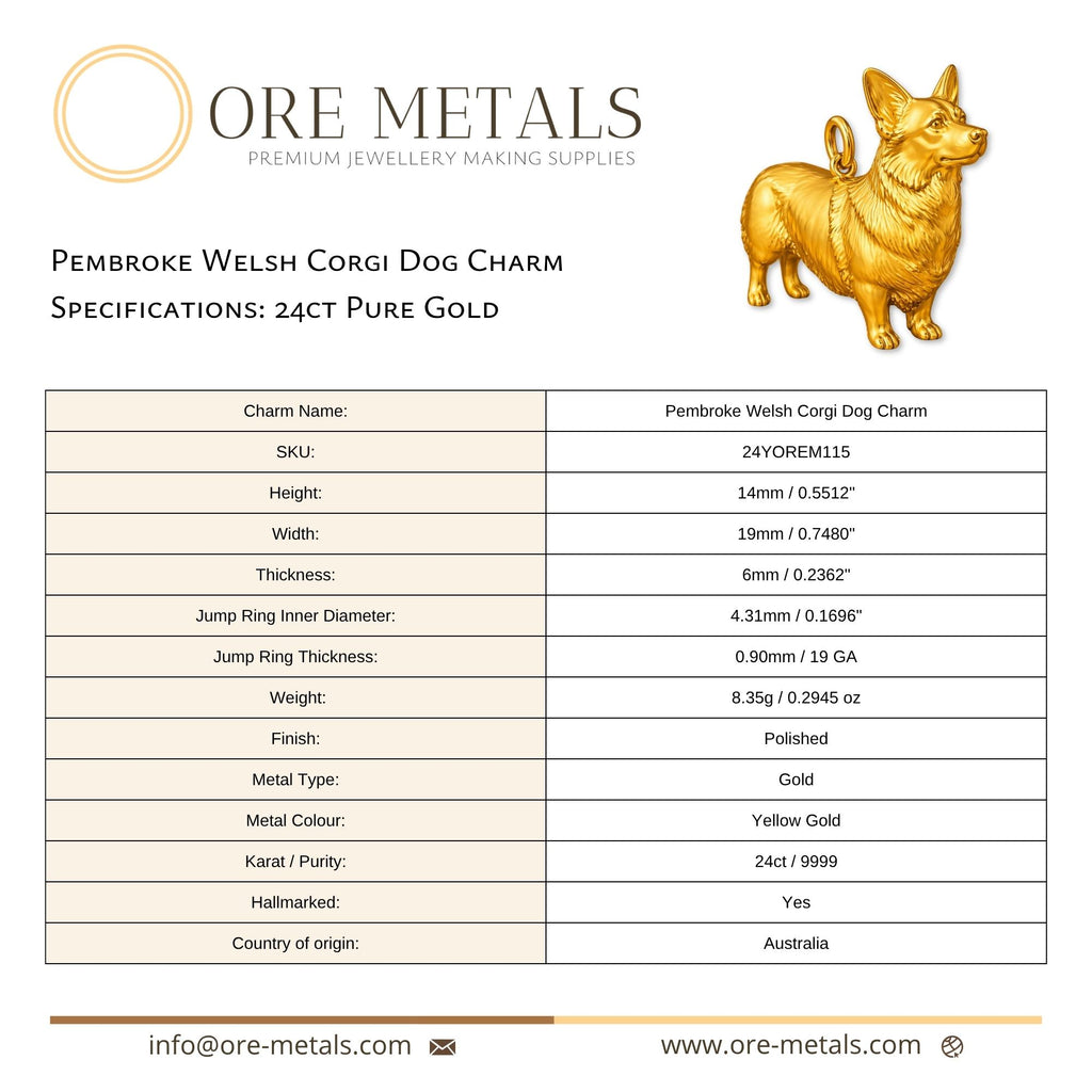 24ct Pure Gold - Pembroke Welsh Corgi Dog Charm