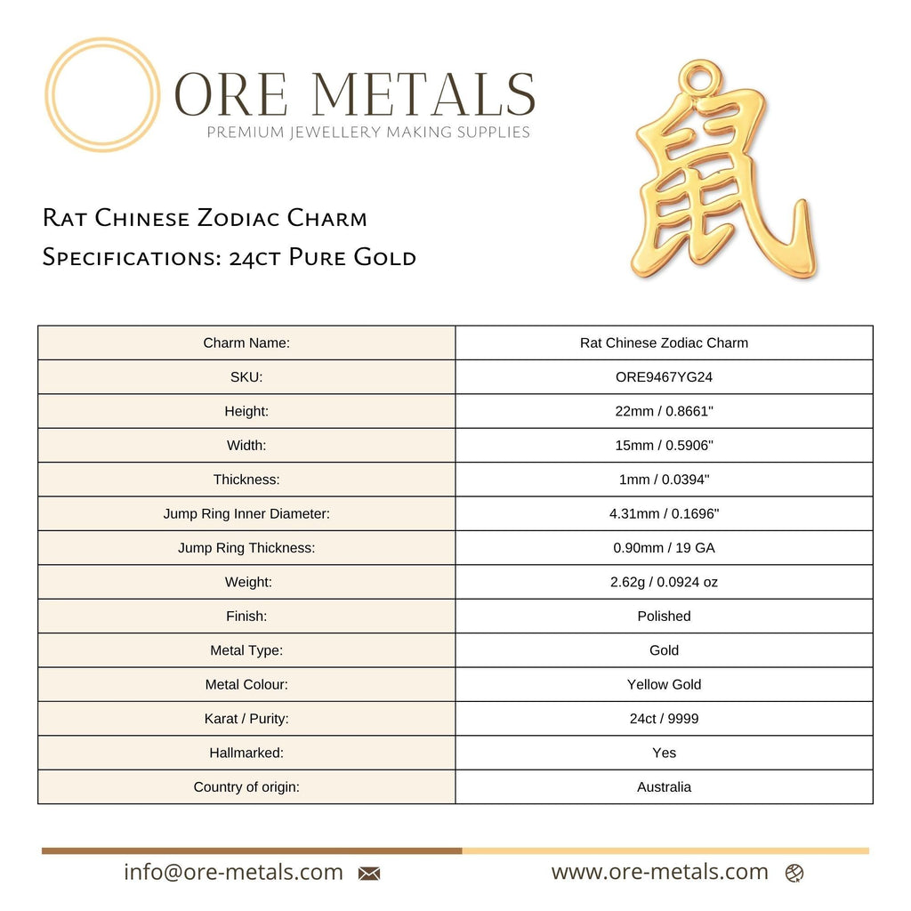 24ct Pure Gold - Rat Chinese Zodiac Charm