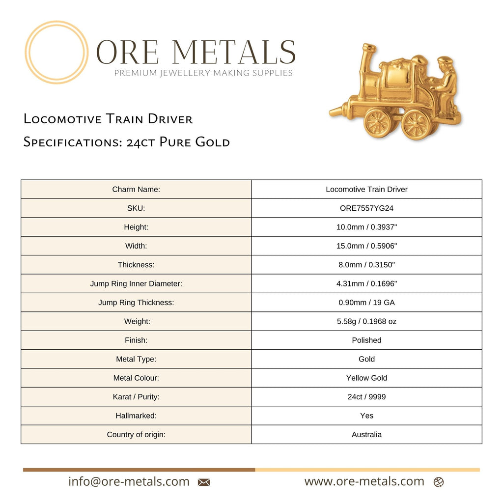 24ct Pure Gold - Locomotive Train Driver Charm
