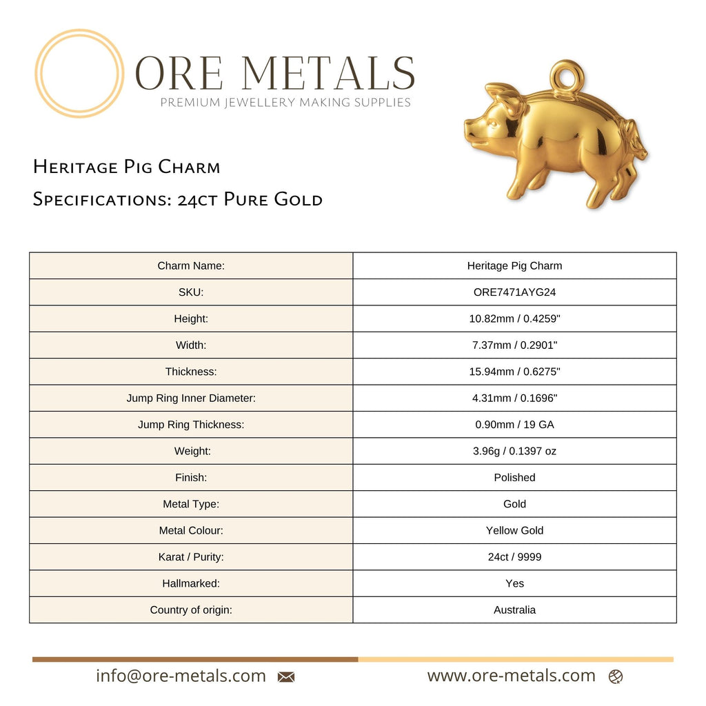 24ct Pure Gold - Heritage Pig Charm