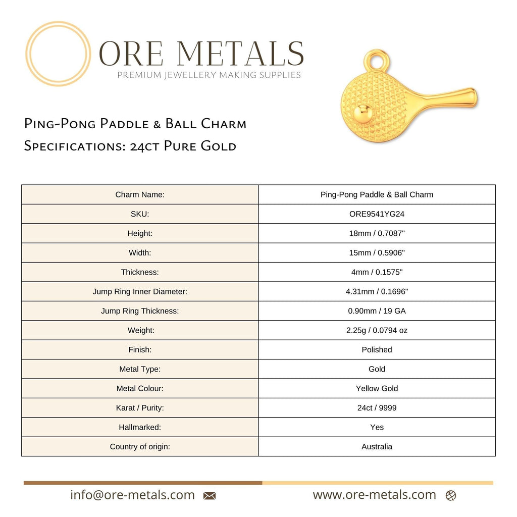24ct Pure Gold - Table Tennis Paddle Charm
